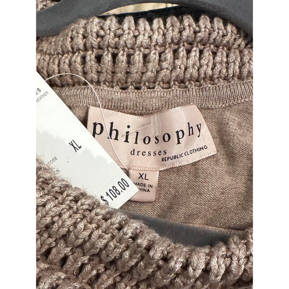 Philosophy Cowl Neck Crochet Overlay with Matching Cuffs Dress Taupe XL - Picture 14 of 15